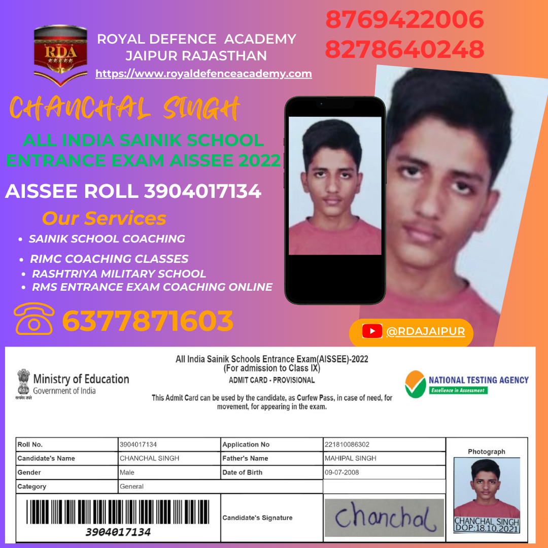 all india sainik school entrance exam aissee 2022 chanchal singh Royal Academy.png